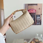 Sac à bandoulière tissé seau, fourre-tout en paille d&rsquo;été, sac à bandoulière décontracté, sac de plage