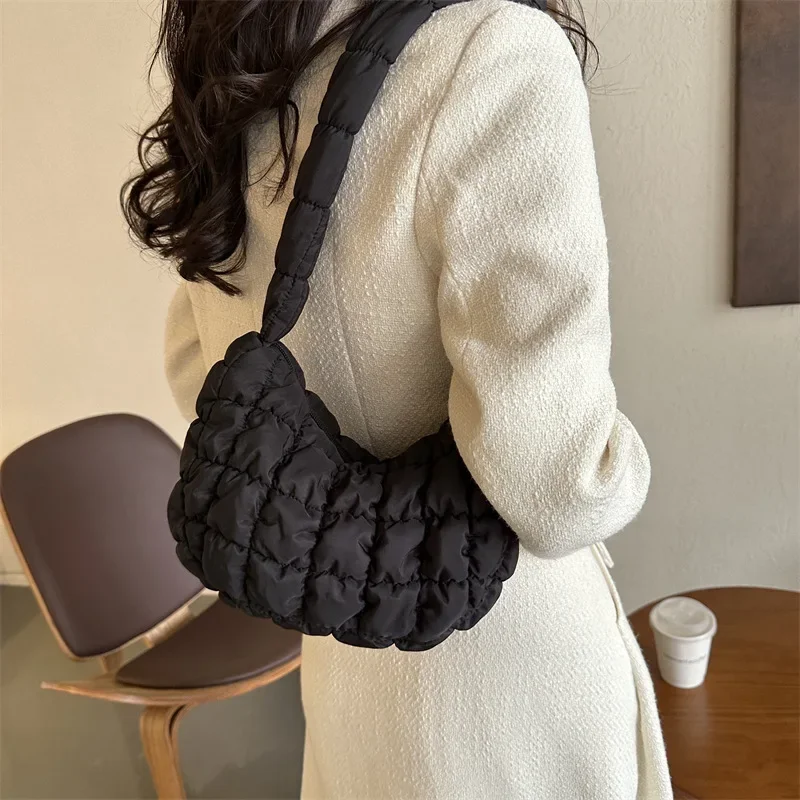 quilted pleated shoulder bags for women padded bag nylon handbags bucket purse cloud bubbles hobo puffer nylon tote bag bolsas