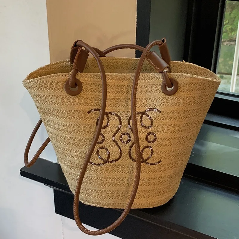 sac à bandoulière rétro pour femmes, sac à main de marque de luxe de styliste, fourre tout en paille, sacoche élégante pour dames, sacs de plage