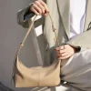 sac à main hobo à rabat lisse rétro pour femme, sac à bandoulière beige, véritable cuir de vache, document kakhi, loisirs initiés, haute qualité