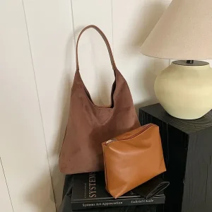 Sac à bandoulière en daim pour femmes, rétro, simple, grande capacité, tendance, travail Hobo, couleur unie, Vintage, sac à poignée supérieure