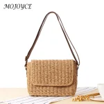Sac à bandoulière en paille tissé pour femmes, petit sac carré Vintage avec sangle réglable, sac à rabat de voyage fait à la main