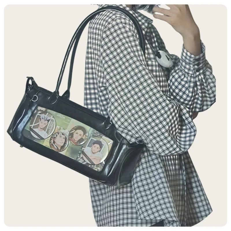 sac à bandoulière en forme de baguette, style y2k, tendance, matériau pu brillant, grande capacité, transparent, affichage simple face