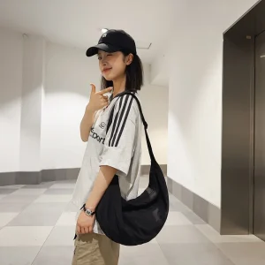 Sac Hobo en Nylon à Sangle Réglable pour Femme, avec Fermeture Éclair, en Forme de Croissant, pour le Bureau, le Shopping et les Voyages