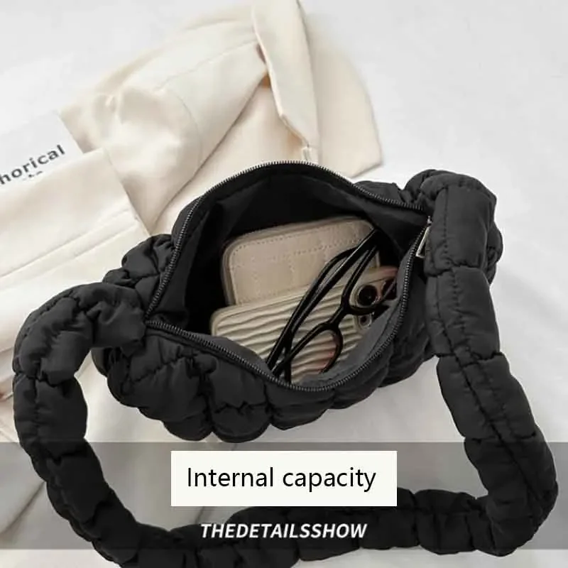quilted pleated shoulder bags for women padded bag nylon handbags bucket purse cloud bubbles hobo puffer nylon tote bag bolsas