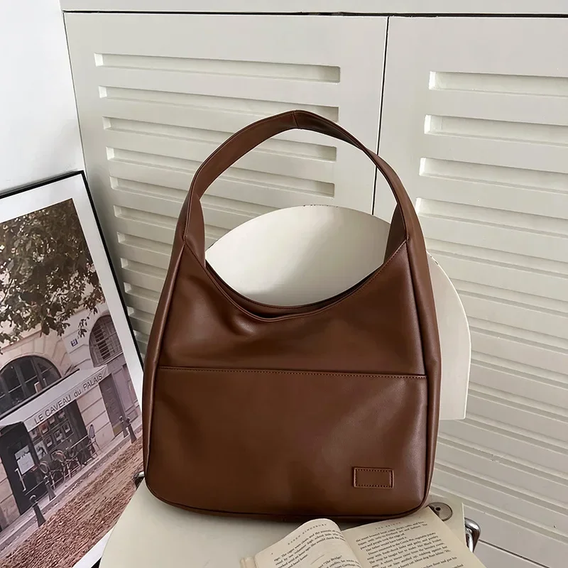 sac hobo vintage pour femmes, seau tendance, sac à bandoulière solide en pu, fourre tout rétro de grande capacité, sac à main souple sous les bras pour rencontres quotidiennes, nouvelle collection