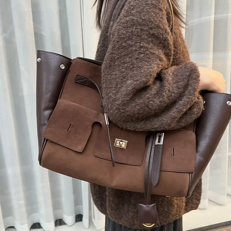 sac fourre tout en cuir mat pour femmes, marque b, même style, automne/hiver, sac de banlieue haut de gamme, grande capacité, fourre tout à bandoulière simple