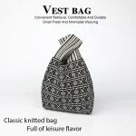 Sac à main tricoté avec lignes de style bohème et design de couleurs contrastées, tissu pliable et durable, adapté à toutes saisons, convient aux téléphones mobiles, clés, cosmétiques rouge à lèvres, bouteilles d&rsquo;eau, choix parfait pour les vêtements de travail quotidiens, les voyages et les vacances, convient toutes les saisons