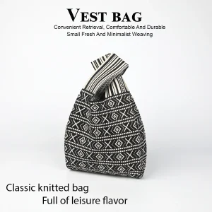 Sac à main tricoté avec lignes de style bohème et design de couleurs contrastées, tissu pliable et durable, adapté à toutes saisons, convient aux téléphones mobiles, clés, cosmétiques rouge à lèvres, bouteilles d&rsquo;eau, choix parfait pour les vêtements de travail quotidiens, les voyages et les vacances, convient toutes les saisons