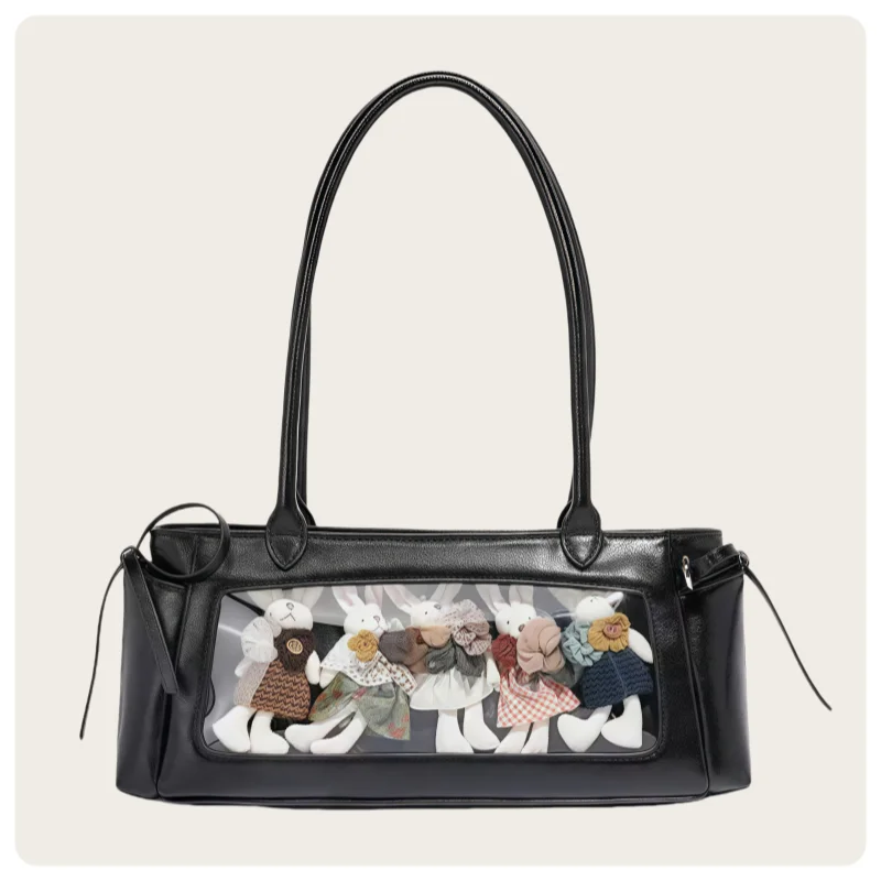 sac à bandoulière en forme de baguette, style y2k, tendance, matériau pu brillant, grande capacité, transparent, affichage simple face