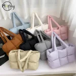 Sac à carreaux matelassé pour femmes, fourre-tout rétro tendance, sac à bandoulière étanche à carreaux, couleur unie, sacs doux d&rsquo;hiver de grande capacité