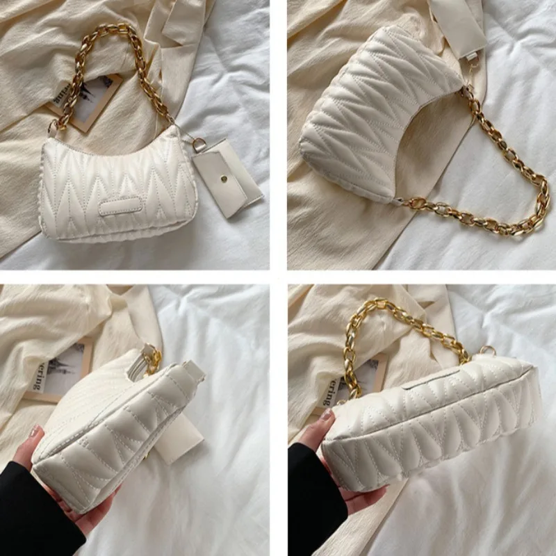 sac en croissant froncé matelassé, sac à main à la mode joinitiated, sac à main pour femmes avec porte monnaie pour tous les jours en été
