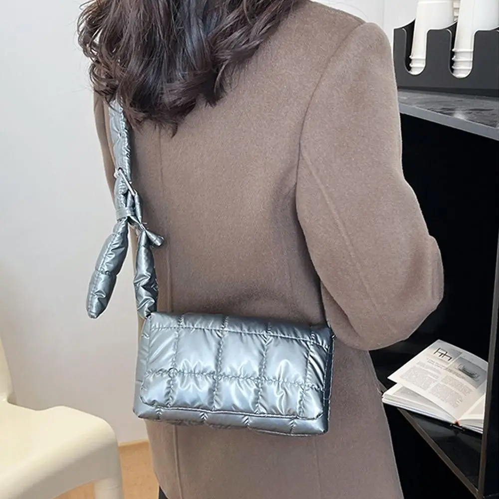 mode femmes matelassé sac fourre tout léger hiver chaud vers le bas coton rembourré plaid sac à bandoulière filles sous les bras sacs gonflés sacs à main