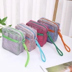 Sac cosmétique carré en maille, sac de rangement cosmétique carré Portable avec multi-poches, sac de rangement polyvalent pour articles divers