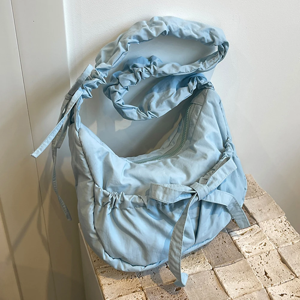 sac à bandoulière avec nœud pour femmes, sacoche de loisirs à proximité froncée, sangle wstring, document solide, mignon, mode initiée, sac à main féminin, 03