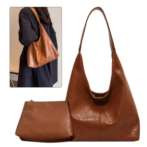 Ensemble de sac à main et pochette en cuir pour femme, sac hobo décontracté, cartable à la mode, 2 pièces