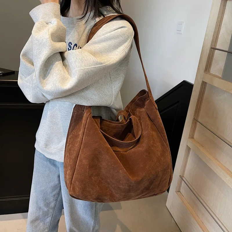 sacs fourre tout vintage en daim pour femmes, grand sac à bandoulière initié, sac à livres étudiant coréen, sacs à main, nouvelle mode, 2025