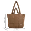 sac à main matelassé en coton rembourré pour femme, sac à carreaux solide, grande capacité, sac pour document, doux, femme, automne, hiver