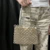 sac femmes 2025 nouveau décontracté à la main argent perlé creux sac tissé sac à main simple épaule sous les bras mère sac