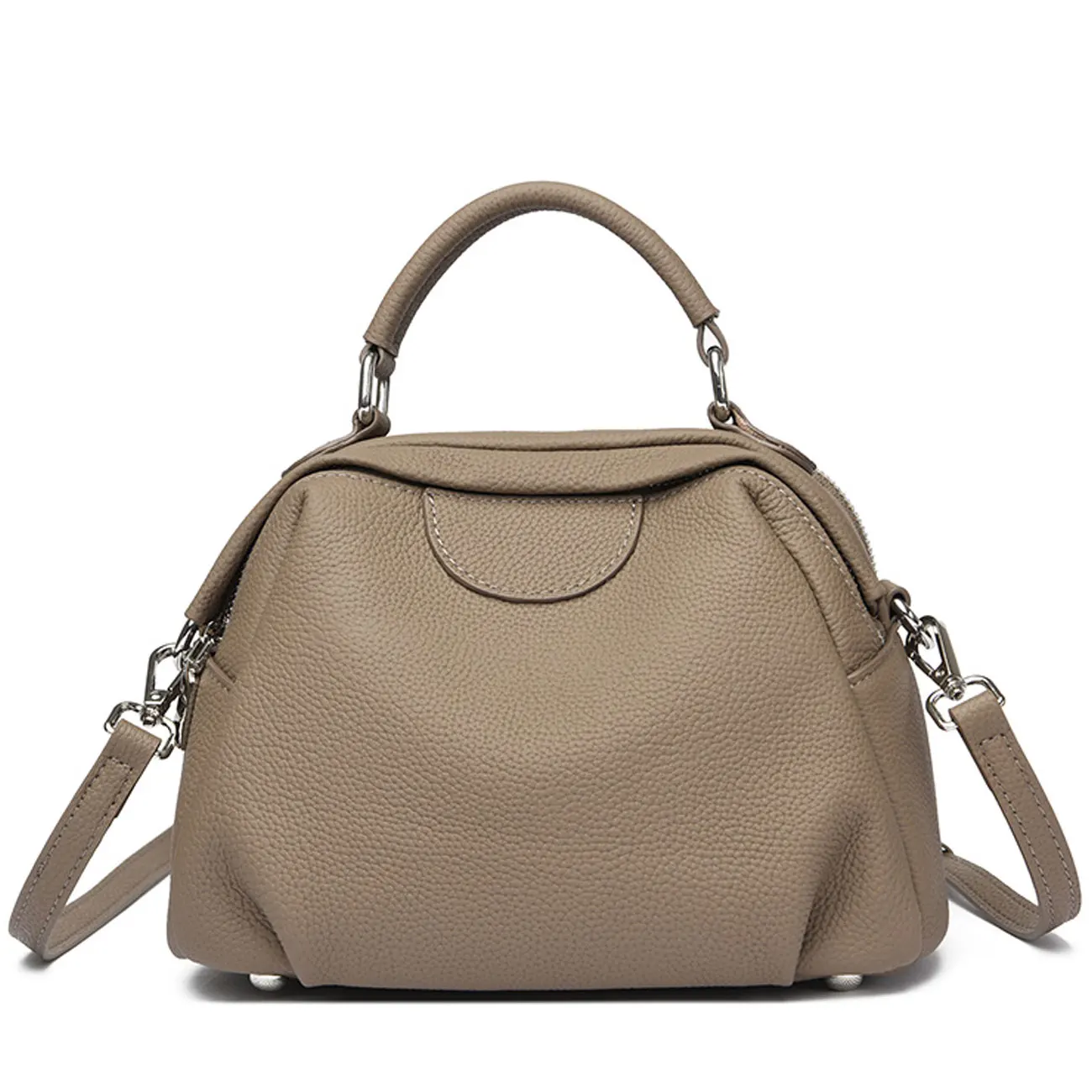 sac à main portable kaki pour femmes, sac hobo en cuir véritable, motif litchi, minimaliste, classique, poignée supérieure, bandoulière
