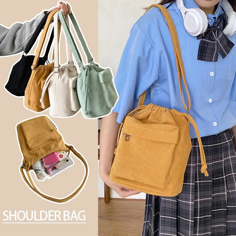 sac seau coréen minimaliste, sac à bandoulière à cordon de serrage de taille moyenne, sac à bandoulière à la m