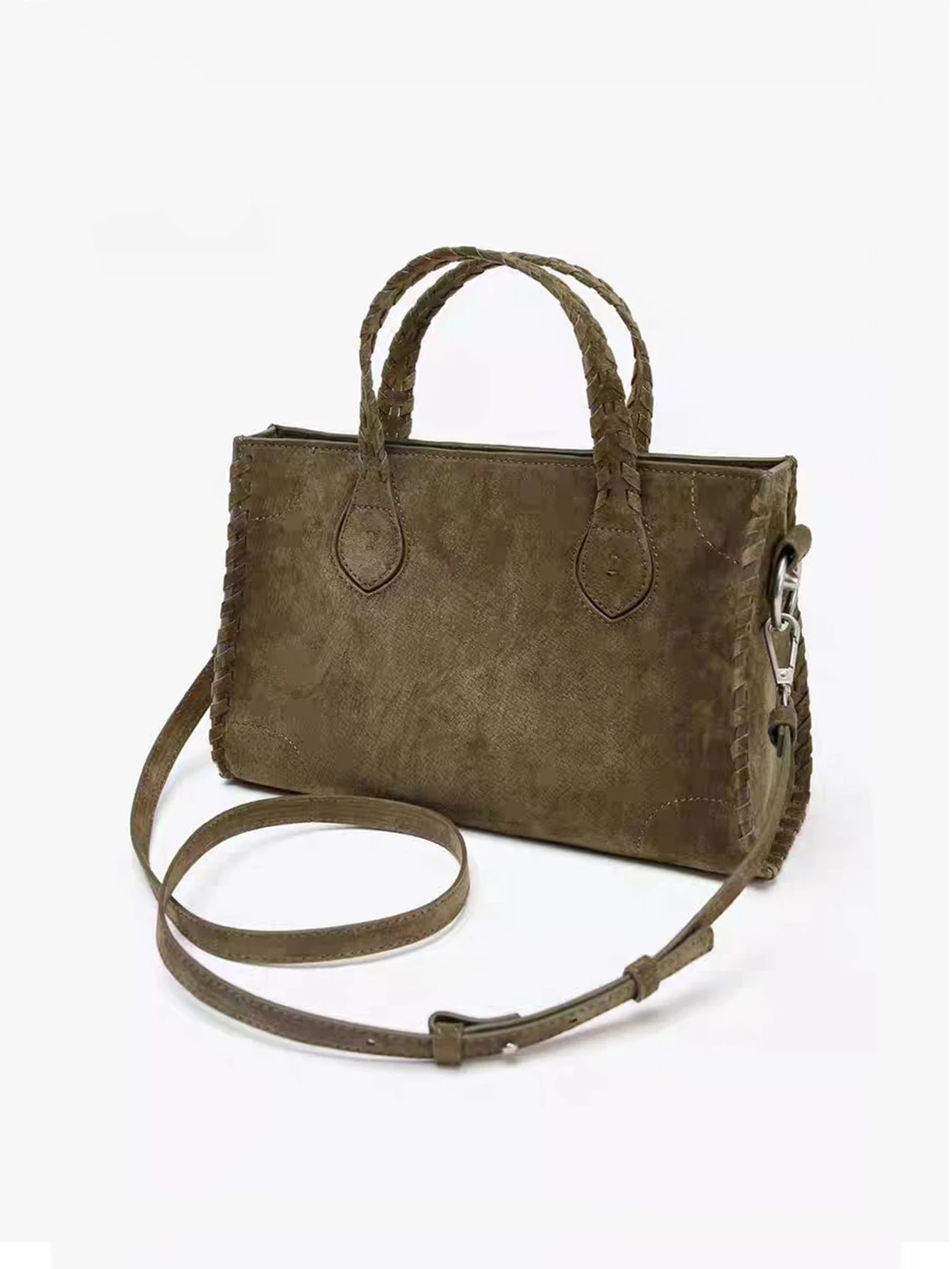 Niche rétro tressé sac cabas femme, sac à bandoulière asymétrique en daim imitation, nouveau sac de banlieue haut de gamme 2025 Niche rétro tressé sac cabas femme, sac à bandoulière asymétrique en daim imitation, nouveau sac de banlieue haut de gamme 2025