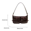 sac à bandoulière rétro en cuir pu pour femme, double poches, sacs initiés y2k, sac à main fourre tout solide, grande capacité, nœud doux