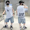 costume d'été pour enfants, t shirt sans manches en coton et short en denim, ensemble de vêtements deux pièces, tenues de survêtement à la mode pour enfants