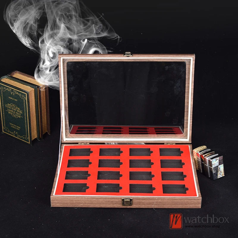 boîte de rangement pour briquet à 16 fentes, présentoir pour briquet en bois, étui anti poussière, cadeau à la mode, boîtes de rangement pour la maison