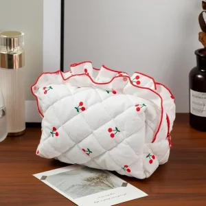 Sac de maquillage matelassé à fleurs, grand sac à cosmétiques mignon, Coquette, pochette de maquillage de voyage, sac de rangement de toilette esthétique Portable à fermeture éclair