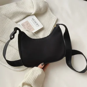 Hobo – sac à bandoulière couleur unie pour femmes, sac sous les bras en croissant en Nylon Simple, sacs à main fourre-tout pour voyage Hobo – sac à bandoulière couleur unie pour femmes, sac sous les bras en croissant en Nylon Simple, sacs à main fourre-tout pour voyage