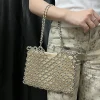 sac femmes 2025 nouveau décontracté à la main argent perlé creux sac tissé sac à main simple épaule sous les bras mère sac