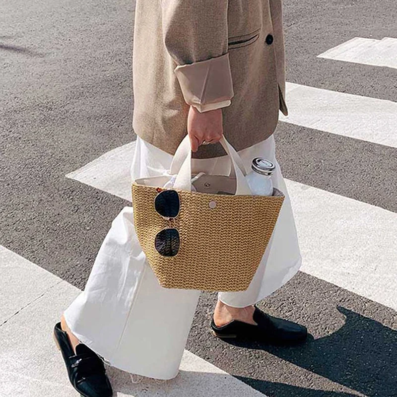 sac à main Élégant en paille tissée pour femme, fourre tout de plage, décontracté, à poignée supérieure, à la mode, rétro, initié