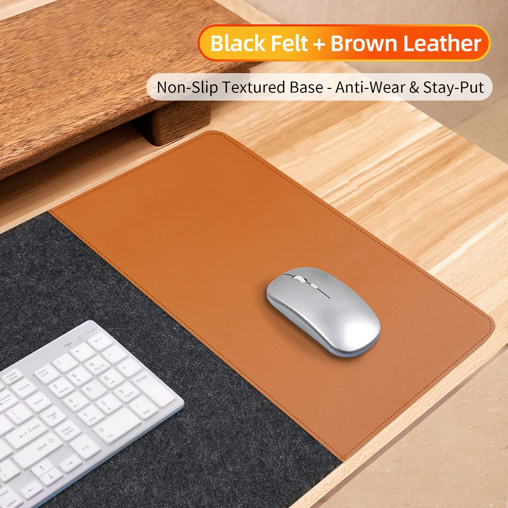 tapis de protection de bureau de grande taille 80x40, feutre de laine et cuir, tapis de souris 2 en 1, coussin pour ordinateur portable, tapis de clavier antidérapant, accessoires