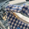 sac à boulettes à carreaux en dentelle avec nœud doux, pochette sous les bras française, fourre tout, petit sac à bandoulière polyvalent et mignon en toile douce