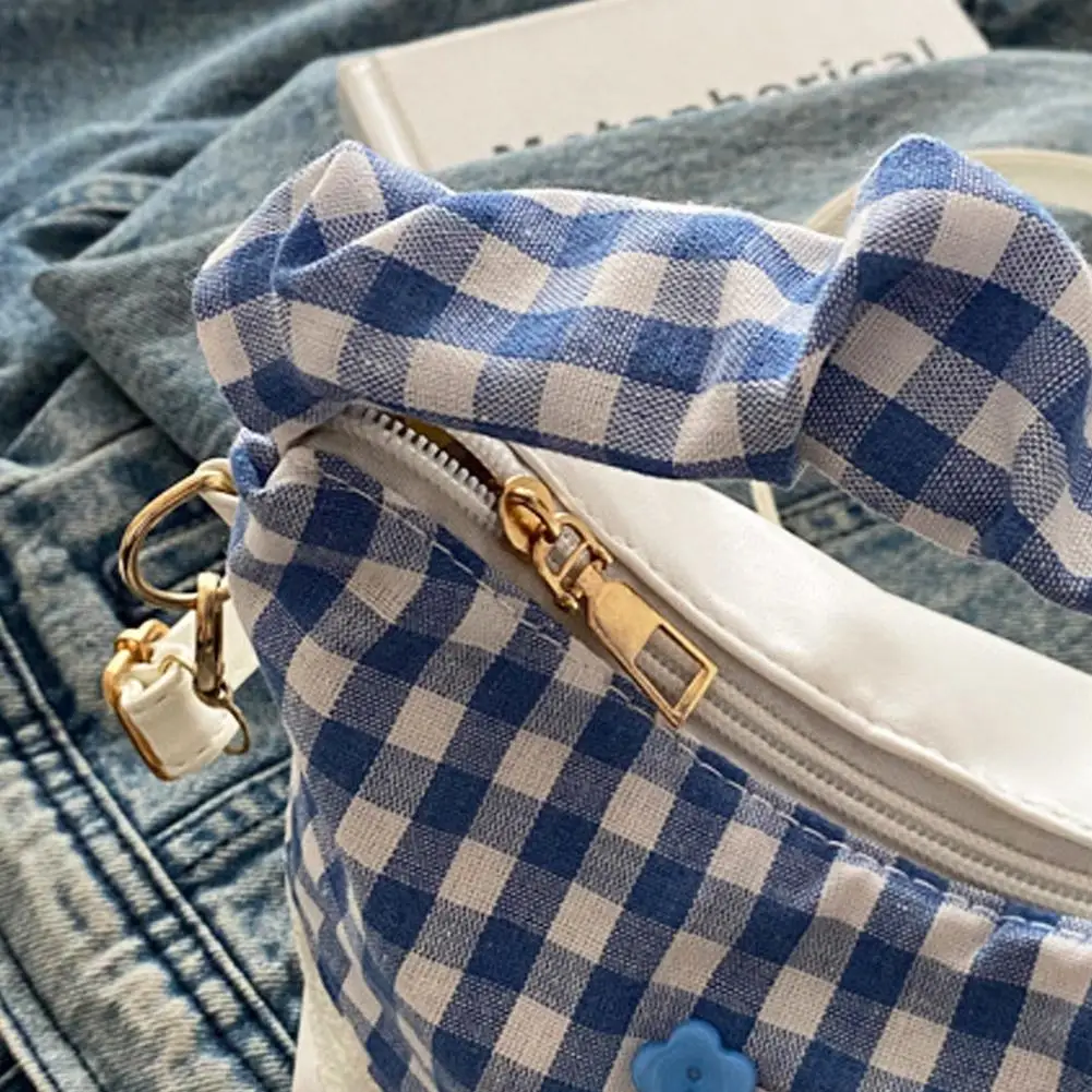 sac à boulettes à carreaux en dentelle avec nœud doux, pochette sous les bras française, fourre tout, petit sac à bandoulière polyvalent et mignon en toile douce
