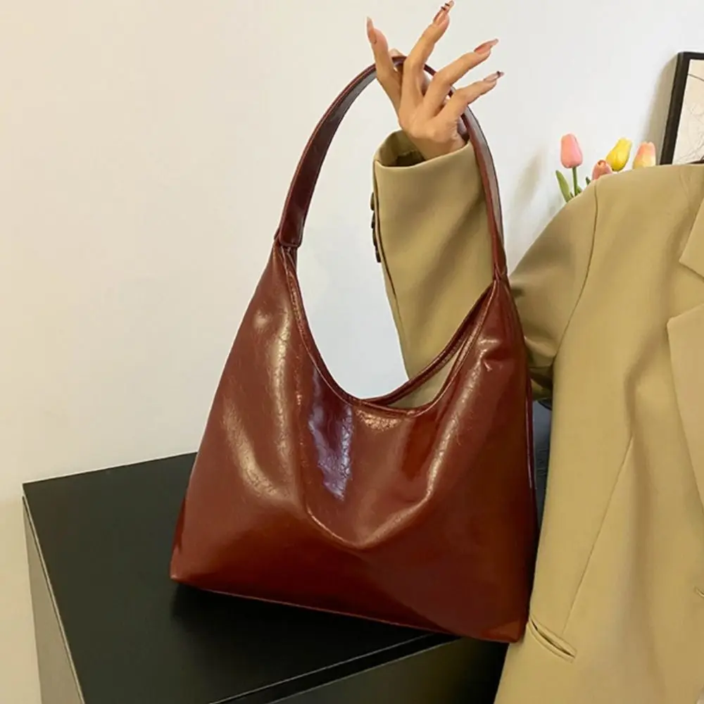 sac hobo rouge vin décontracté, sac sous les bras vintage de style coréen, fourre tout à bandoulière simple de grande capacité pour l'extérieur