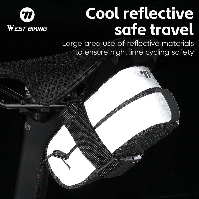 west biking – sac de selle de vélo réfléchissant, sac arrière de vélo de route et vtt, mini sacs à outils arrière portables pour cyclisme, sacs de vélo légers