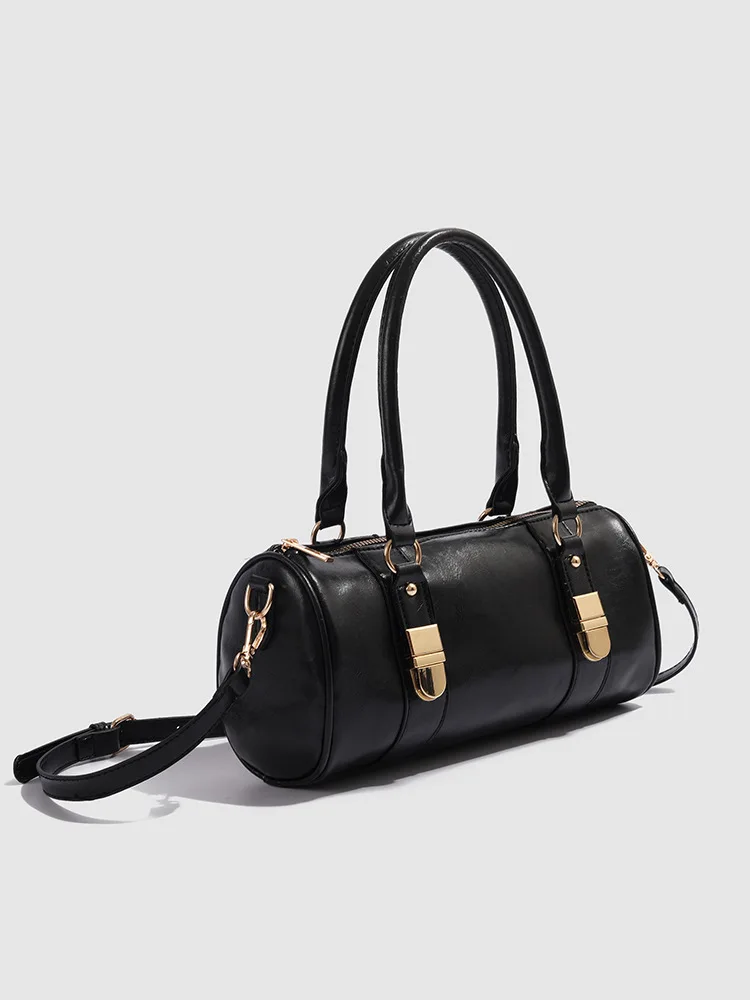 sac à main rétro pour femmes, sac à pain français de banlieue, sac à bandoulière boston bowling, sac cylindrique moyen de style frais et doux, 2025