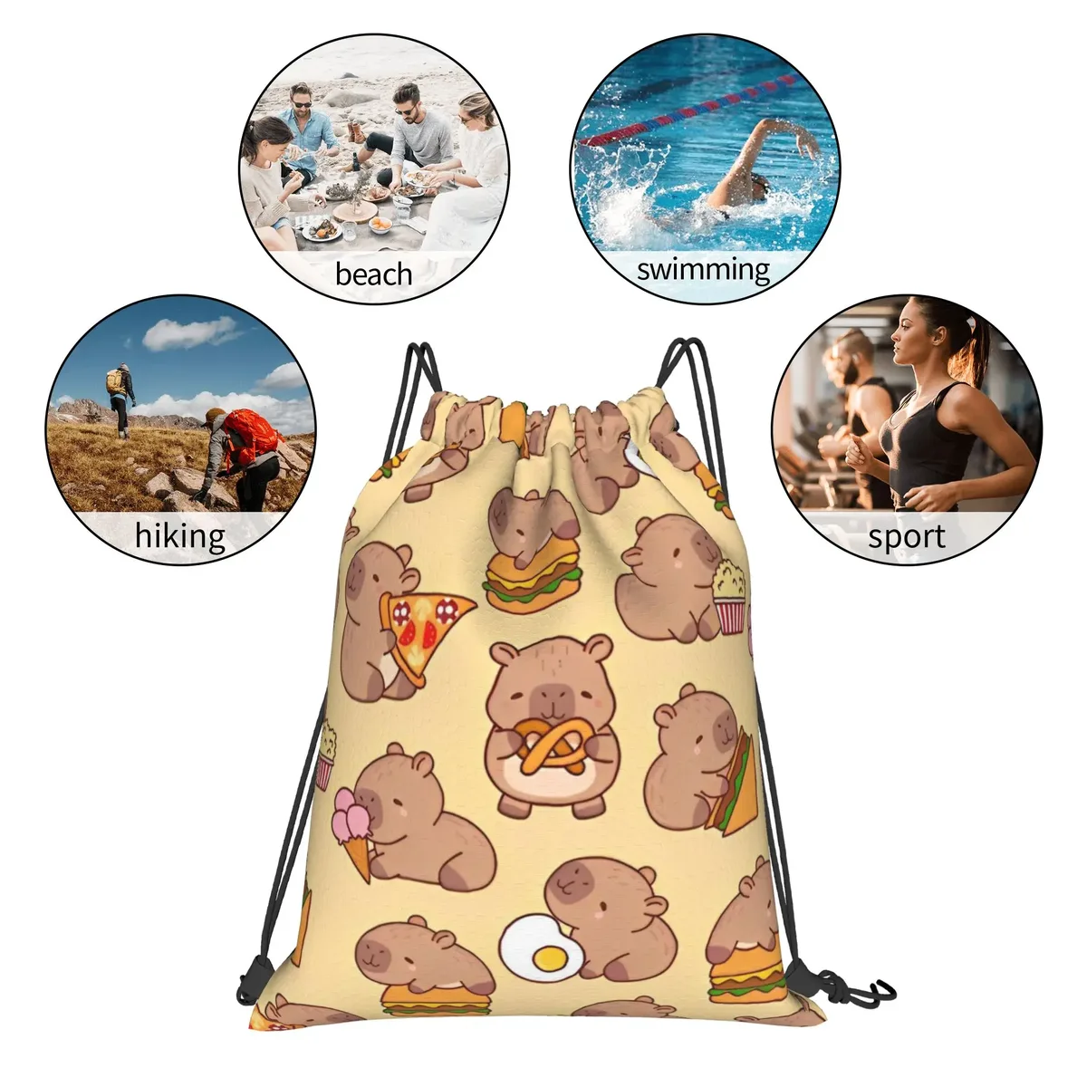 sac à dos à cordon de serrage capybara mignon, sac de sport résistant à l'eau, sac à cordon pour le yoga, 36 cm (largeur) x 43 cm (hauteur)