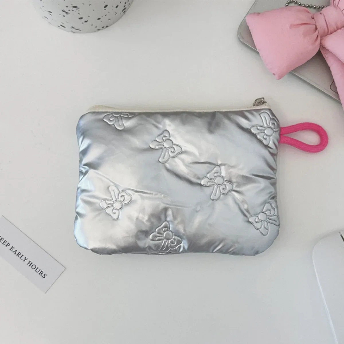 porte-monnaie à motif d'arc lingge argenté, petit portefeuille en toile pour dames et filles, sac de rangement pour écouteurs, clé de monnaie, pochette à fermeture éclair
