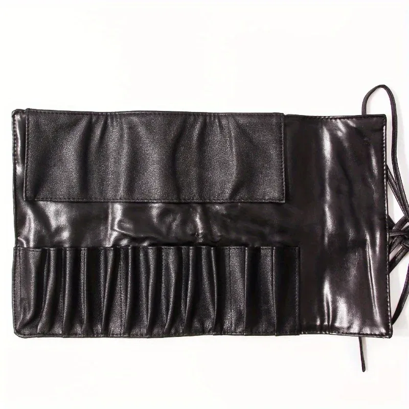 étui pliable en pu noir pour pinceaux de maquillage, 1 pièce, support de rangement, sac à cosmétiques, organisateur utile polyvalent, pochette pliante