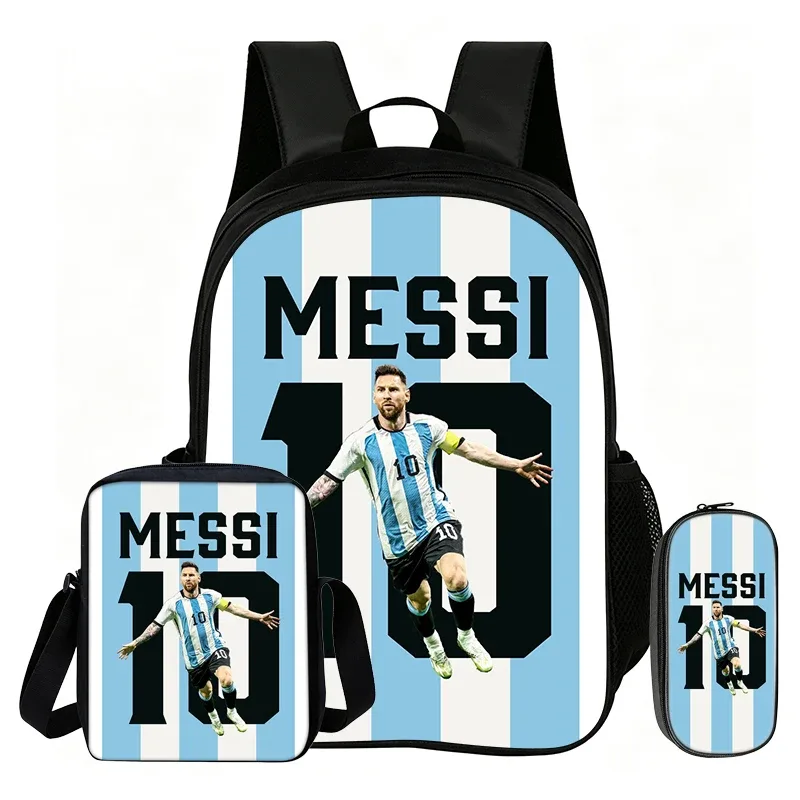 ensemble de 3 pièces m-messi pour enfants : sac à dos scolaire, sac à bandoulière et trousse à crayons – sac de sport football, sac à dos de star du football
