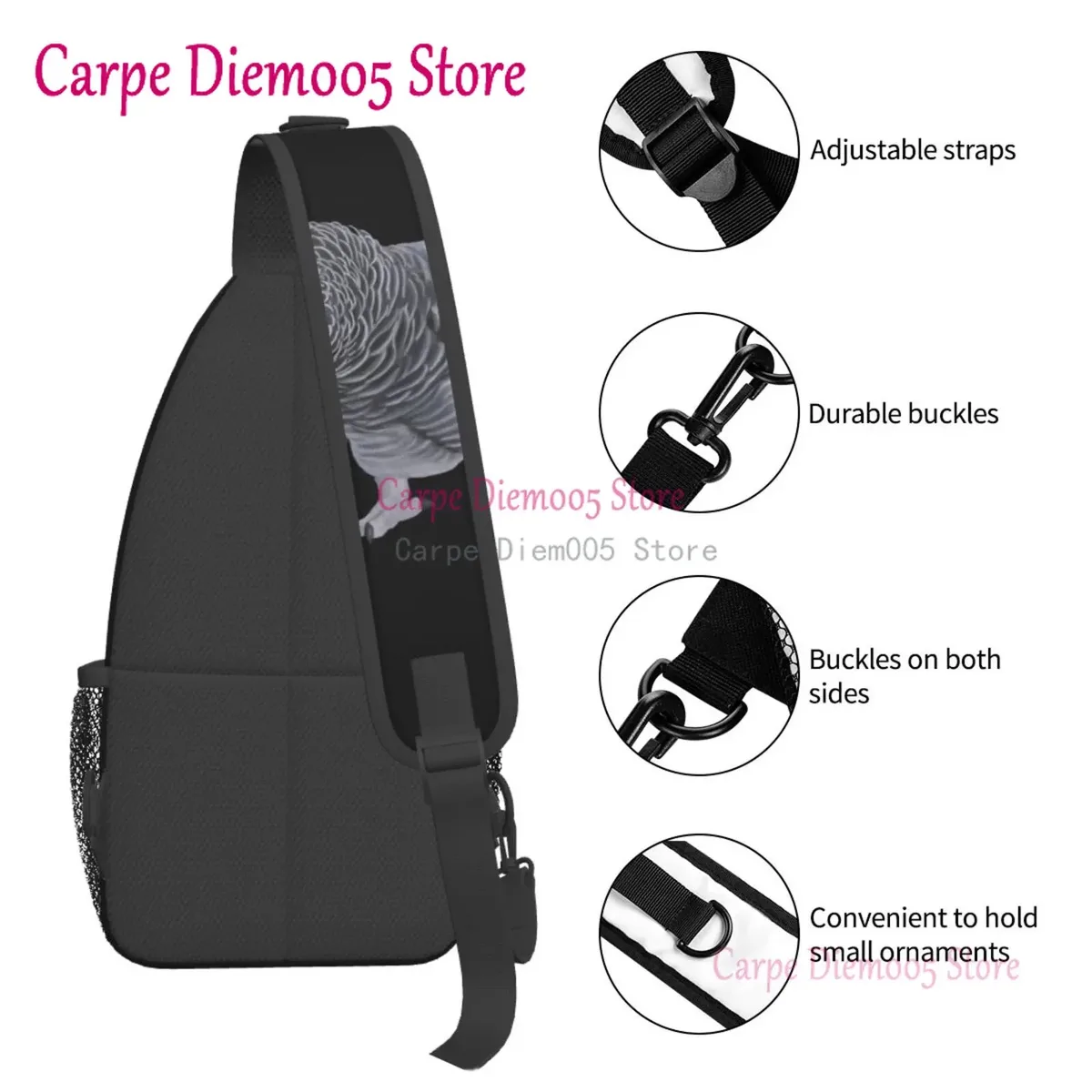 sac à bandoulière perroquet gris africain pour hommes, sac à dos à bandoulière pour la randonnée