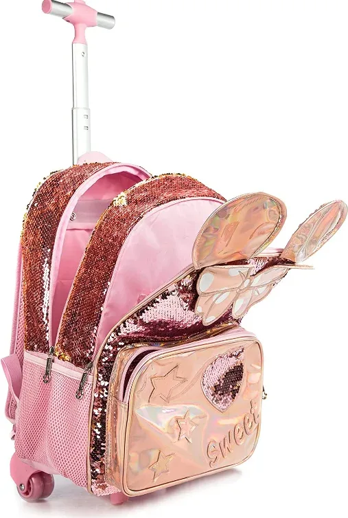 sac de voyage sac de chariot d'école avec sac à déjeuner ensemble de trousse à crayons ensemble de sac à dos roulant d'école pour filles sac à dos à roulettes d'école pour les filles