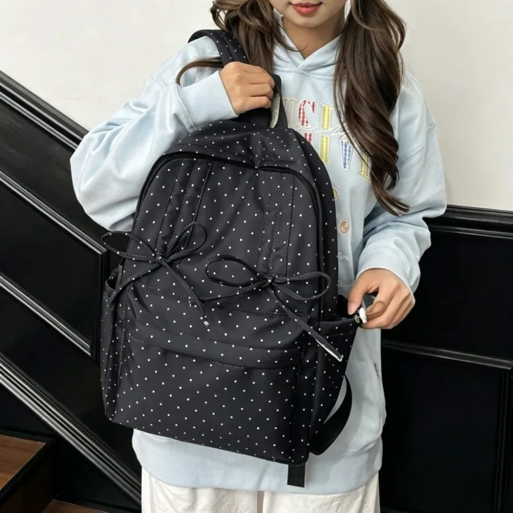 sac à dos mignon à pois avec nœud, grande capacité, minimaliste, léger, durable, pour étudiants, usage quotidien