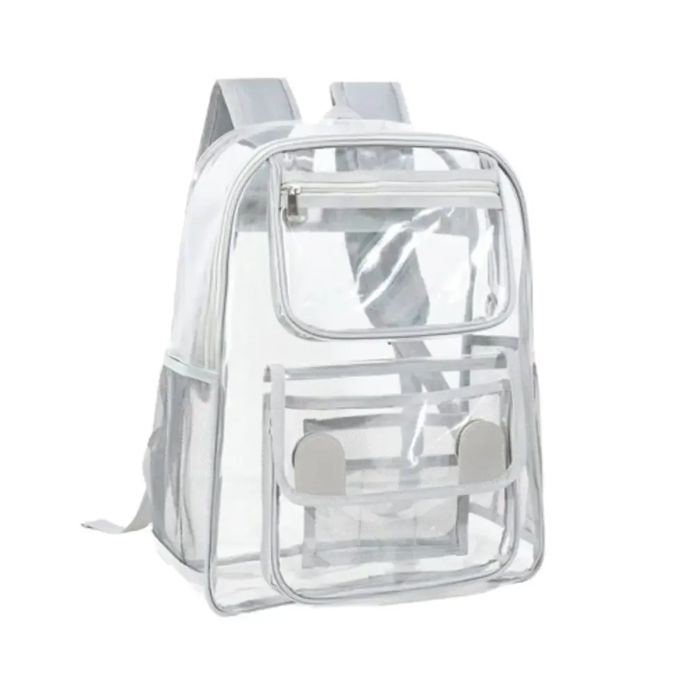 sac à dos transparent décontracté de grande capacité avec fermeture éclair, portable, en pvc, imperméable, visible, pour le sport en plein air et les voyages.