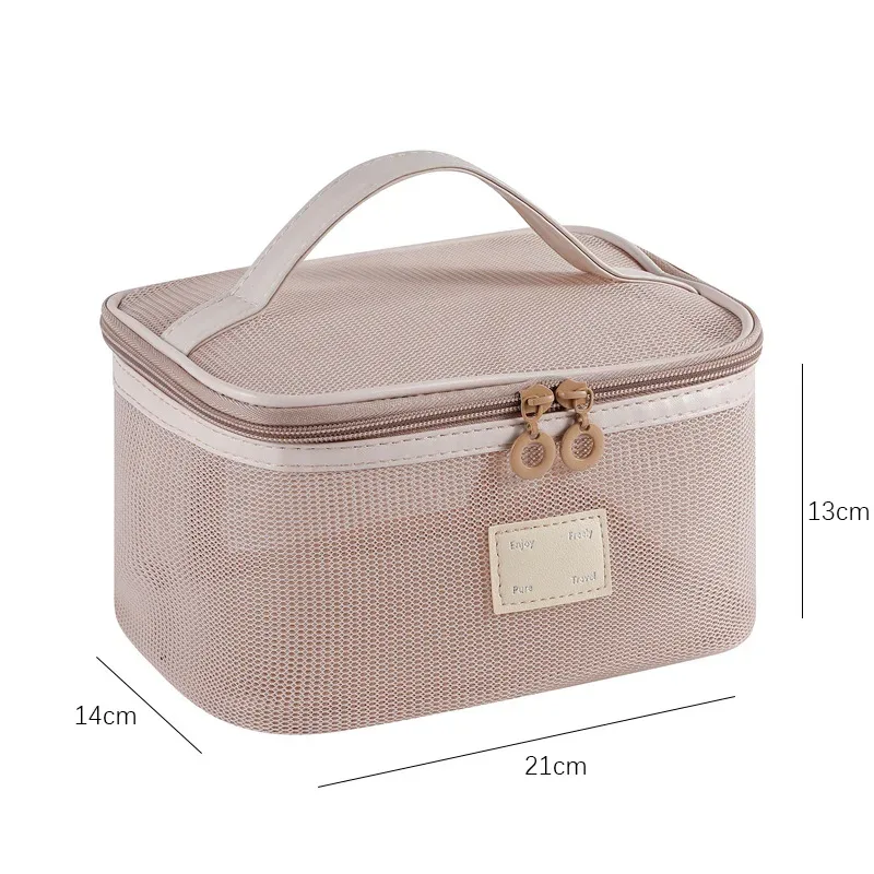 organisateur de toilette transparent de grande capacité, pochette de rangement cosmétique portable pour femmes, sac à maquillage respirant en maille