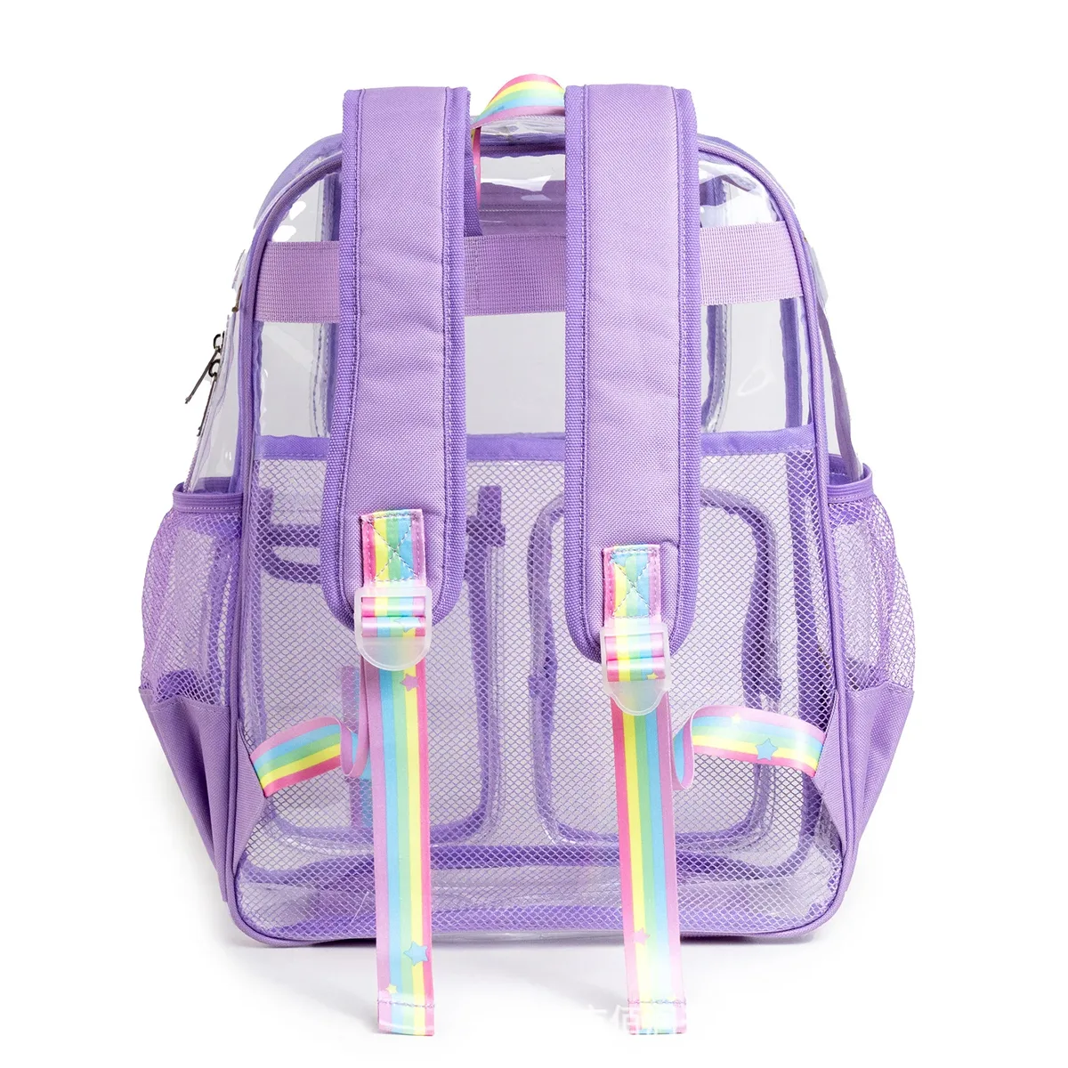 sac à dos transparent approuvé pour les stades, avec plusieurs poches, robuste, pour filles, avec sangle arc-en-ciel