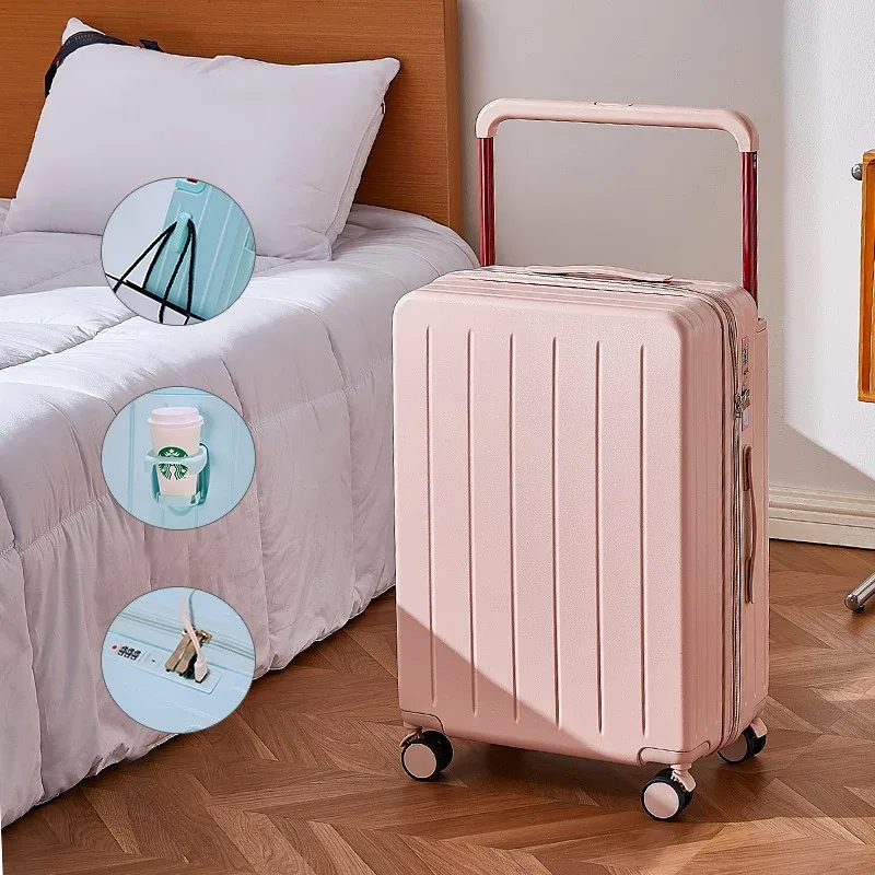 valise de voyage à roulettes avec poignée large de 20, 24 et 26 pouces, fermeture éclair pc, avec porte-gobelet, bagage cabine